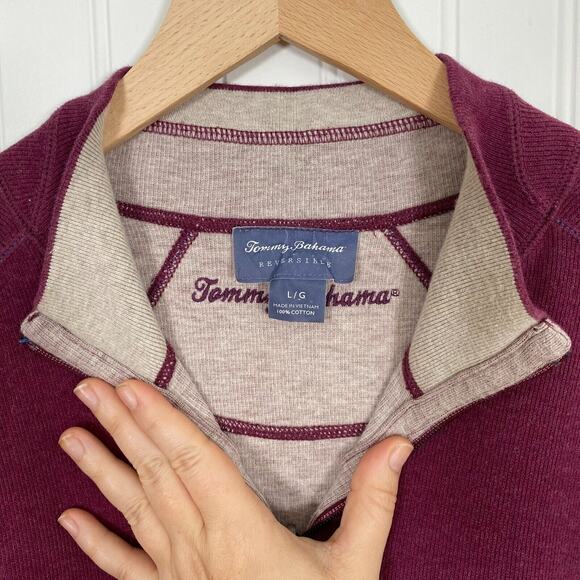 Tommy Bahama Mens 1/4 Zip Pullover Sweater Size L Reversible Preppy Golf Coach - Picture 5 of 10